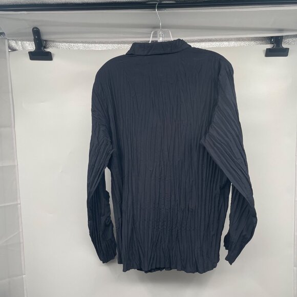 Chico's Womens Pleated Texture Button Up Top Long Sleeve Charcoal Size XL - Picture 7 of 8